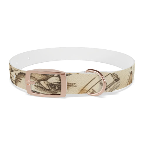 Vintage maps dog collar with seamless pattern for adventurous pets.