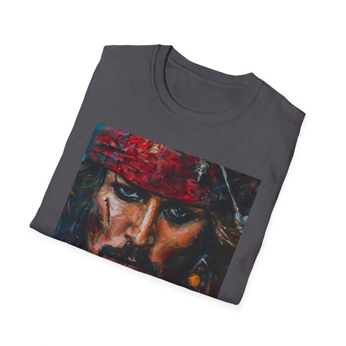 Pirates Heart Jack Sparrow portrait T-shirt, Charcoal, crew neck, regular fit.