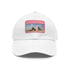 White rectangular-brim baseball cap with light brown Giza pyramid patch.
