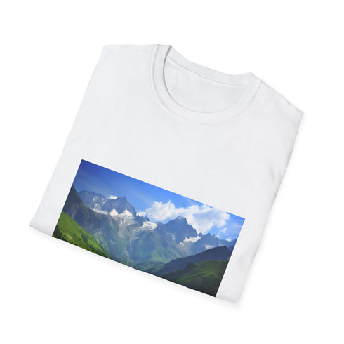 Charcoal cotton T-shirt featuring majestic French Alps snow-capped peaks graphic