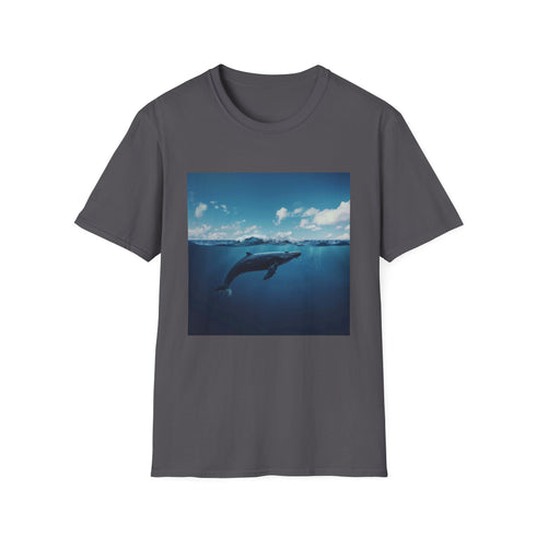 Minimalist whale graphic charcoal t-shirt: soft cotton, regular fit.