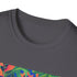 Charcoal cotton t-shirt with vibrant tropical parrot graphic and crew neck
