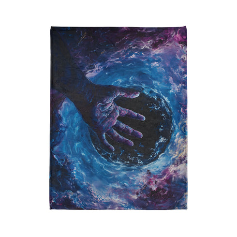Cosmic Hand Reaching from Black Hole — Plush Fleece Throw Blanket — Product Detail View 10