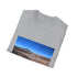 Charcoal cotton T-shirt featuring Atacama Desert-inspired vibrant colors and patterns