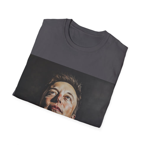 Elon Musk-inspired charcoal tee with futuristic design for space enthusiasts.