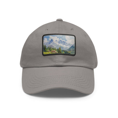 Swiss Alps watercolor cap with white/light brown patch, rectangle shape.
