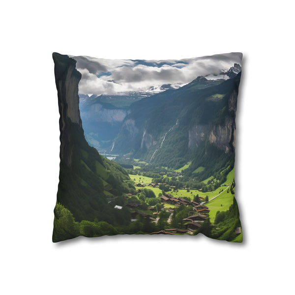 Lauterbrunnen Valley Switzerland Steep Cliffs Double-Sided Square Cushion Cover