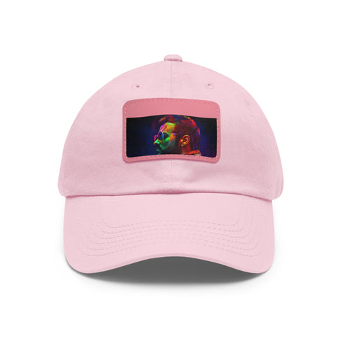 George Michael neon dreams watercolor cotton hat with light brown patch.