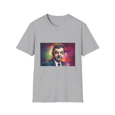 Vibrant charcoal cotton T-shirt with neon watercolor comedy design for summer