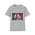Vibrant charcoal cotton T-shirt with neon watercolor comedy design for summer