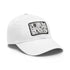 Monochrome baseball cap with repeating pattern design in black and white.