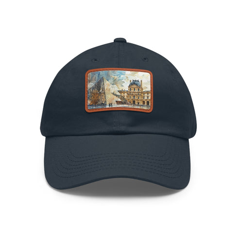 White cotton baseball cap with Louvre Paris watercolor design.