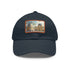 Louvre Paris Watercolor Baseball Cap in white with light brown patch.