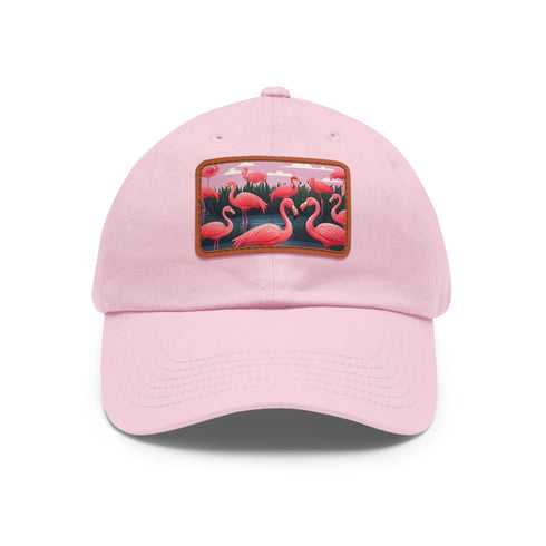 Flamboyant Flamingo Print Baseball Cap, White Cotton Rectangle Hat for Unisex