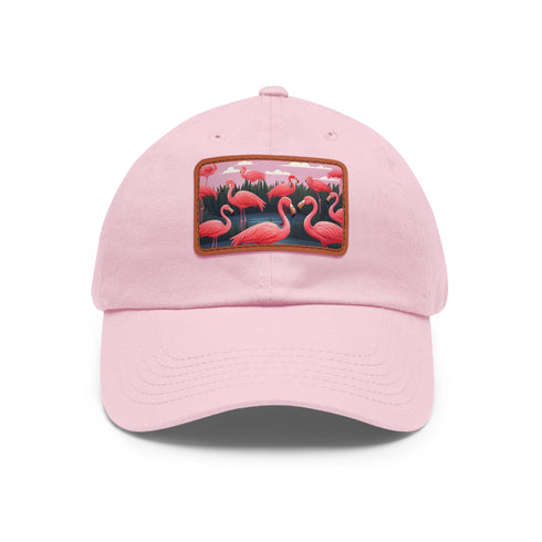 Flamboyant Flamingo Print Baseball Cap in White and Light Brown