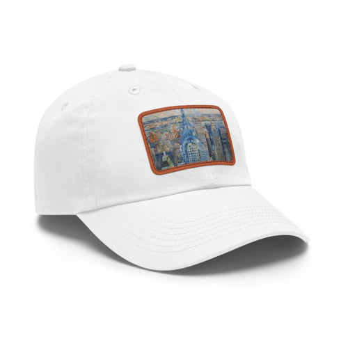 Chrysler Cityscape Watercolor Baseball Cap in White with Light Brown Patch