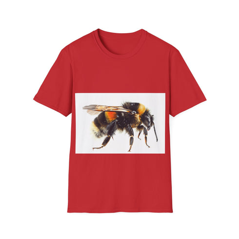 Charcoal cotton crew neck tee with vibrant bumblebee watercolor design