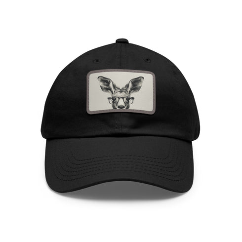 Kangaroo Cool Baseball Hat with Glasses Design, White Rectangle Variant.