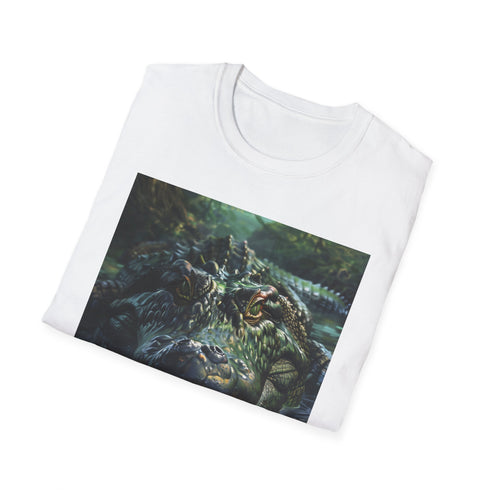 Charcoal cotton T-shirt featuring a vibrant crocodile painting and crew neck