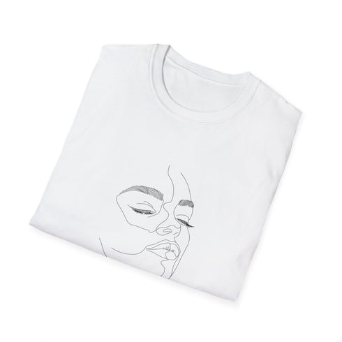 Minimalist charcoal face art tee in size small, unisex regular fit.