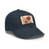 Blooming blossoms white baseball cap with light brown rectangle patch.