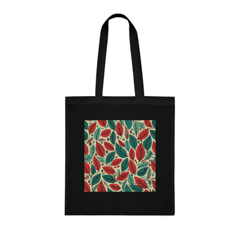Crimson & Clover Tote Bag in bold botanical leaf pattern.