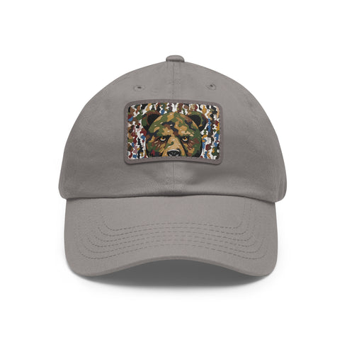 Bape camo baseball cap with light brown patch and rectangle shape.