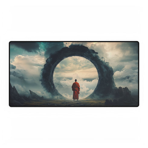 Mystic Monk Opening Cosmic Gate — XL & XXL Desk Mat — Full Top-Down Artwork View