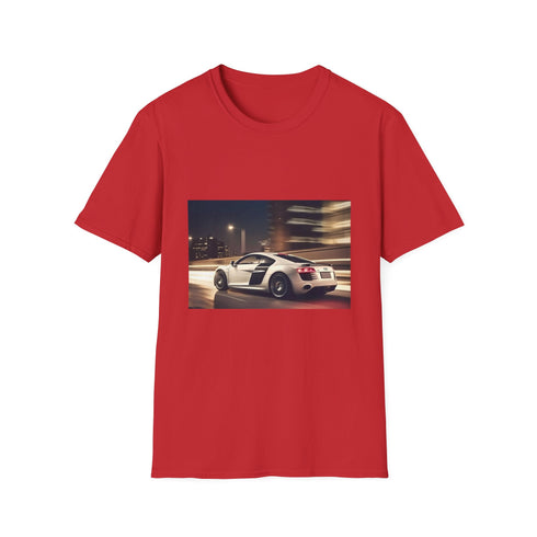 Charcoal cotton T-shirt with dynamic Audi R8 racecar graphic