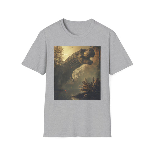 Prehistoric TRex graphic tee in charcoal cotton, regular fit for summer.