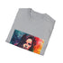 Charcoal cotton T-shirt featuring vibrant Kate Beckinsale portrait in watercolor style