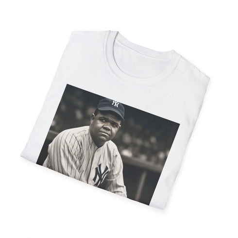 Charcoal crew neck cotton t-shirt with vibrant Babe Ruth watercolor design