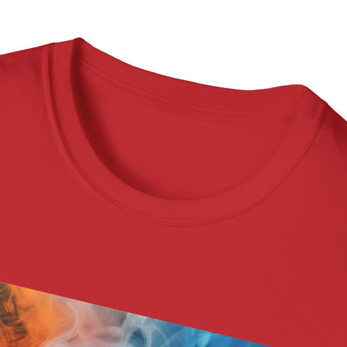 Abstract smoke art charcoal t-shirt, mesmerizing swirls, comfortable cotton fabric.