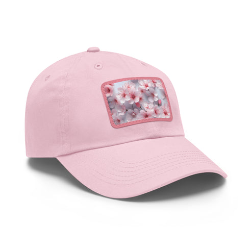Seamless 3D Cherry Blossom Baseball Cap, White/Light Brown, Rectangle Shape