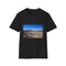 Cotton charcoal crew neck T-shirt with Atacama desert-inspired vibrant print