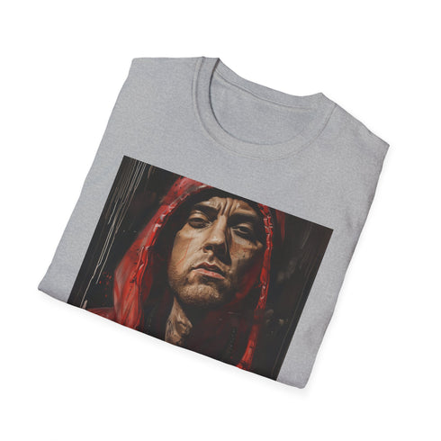 Charcoal Eminem T-shirt with vibrant painting of rapper in cotton fabric