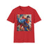 Charcoal cotton T-shirt featuring vibrant Superman portrait with bold brushstrokes