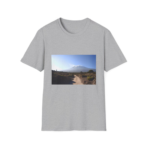Charcoal cotton crew neck T-shirt with Mount Kilimanjaro adventure graphic