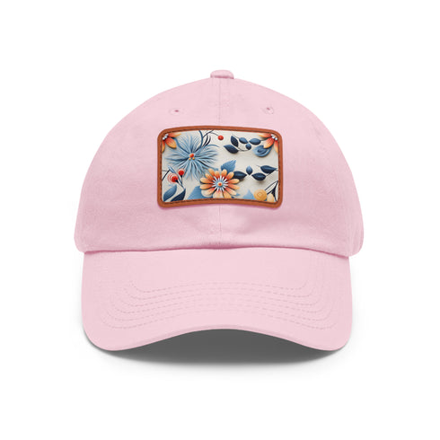 Floral print baseball cap with colorful flowers, unisex white hat.