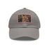 Cheetah print baseball cap with light brown patch in rectangle shape.