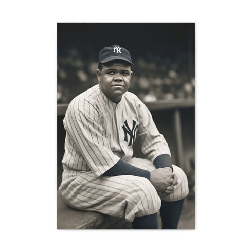 Babe Ruth canvas print captures baseball legend in iconic pose.