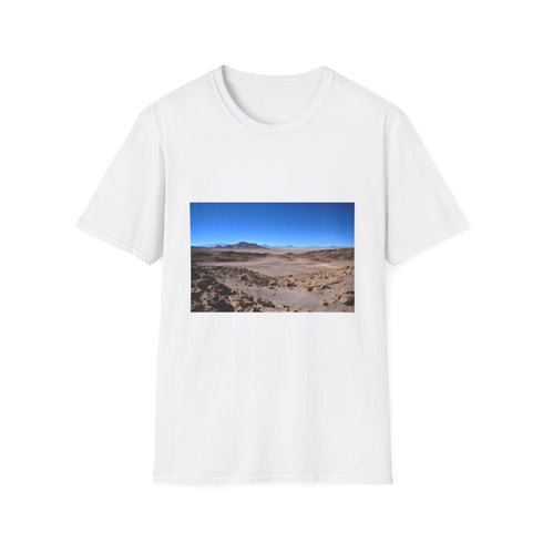 Charcoal crew neck T-shirt with vibrant desert colors DTG printed