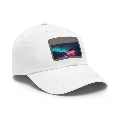 Neon watercolor charm baseball cap with white/light brown rectangle patch.