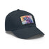 Magical watercolor unicorn baseball hat in white with light brown patch.