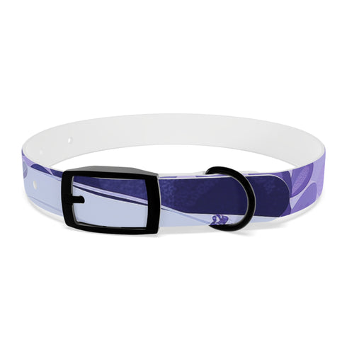 Stylish lavender dog collar with vibrant flower pattern for walks.