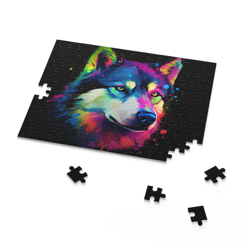 Adorable husky jigsaw puzzle with fluffy white and grey pup.