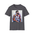 Charcoal cotton T-shirt featuring vibrant watercolor portrait of Anthony Davis