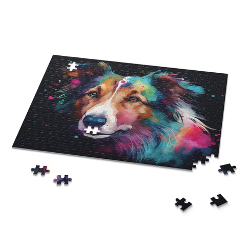 Adorable collie jigsaw puzzle with vibrant colors and intricate details.