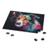 Adorable collie jigsaw puzzle with vibrant colors and intricate details.