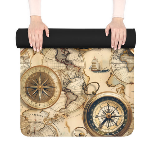 Vintage maps yoga mat with historic cartography pattern, 26" x 70"